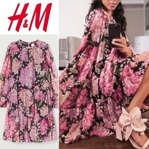 Pink and black floral mini dress